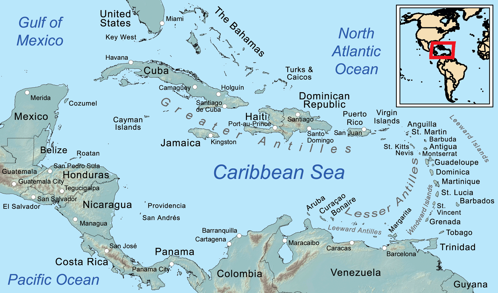 The Caribbean Sea, West Indies, North Atlantic and Gulf of Mexico